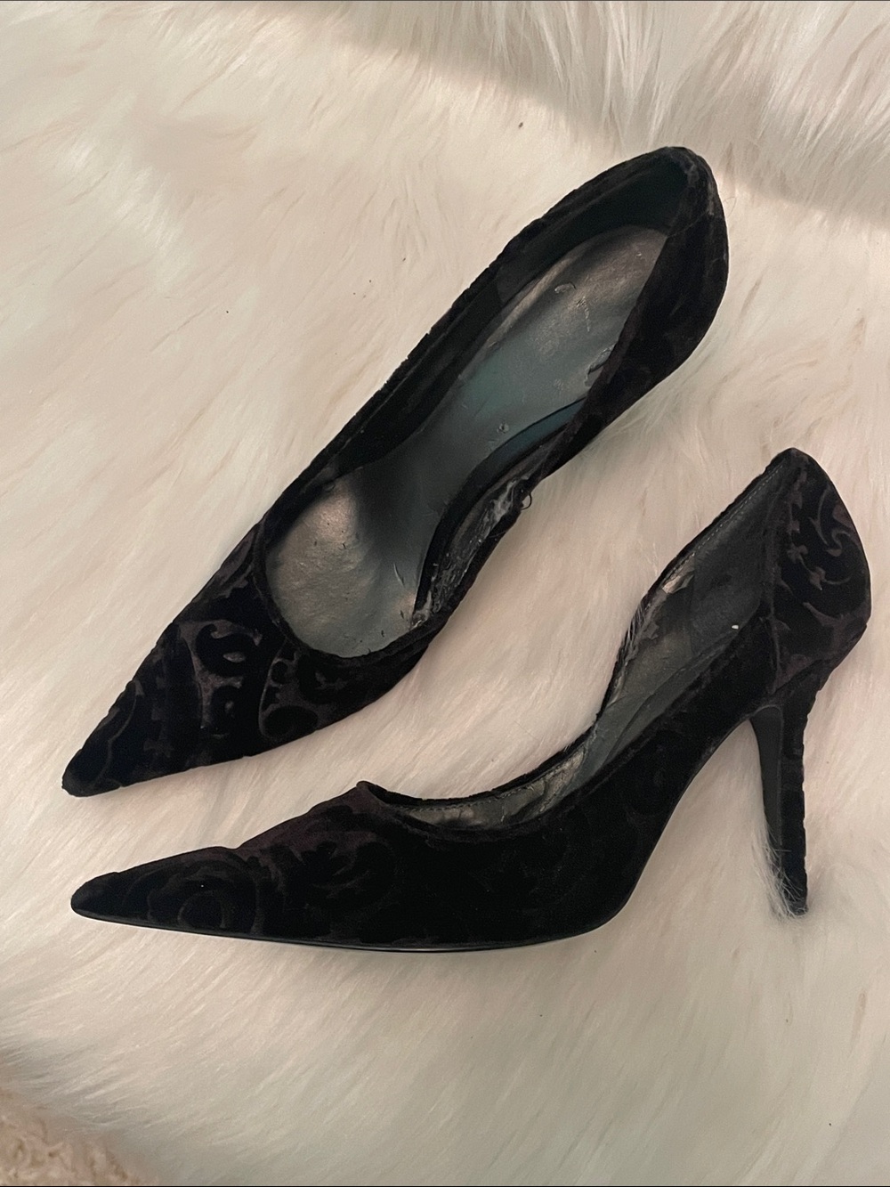 Nine West - Black Velvet Embossed Pointed-Toe Stiletto Pumps - 7